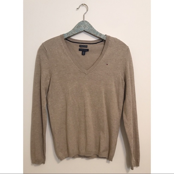 Tommy Hilfiger Pima Cotton V-neck Sweater Tan - Picture 1 of 5